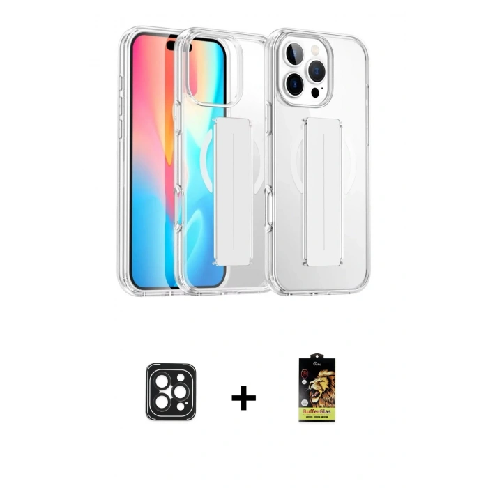 MARSİLYAN™- iPhone 16 Pro Max Kılıf Nova Işık Koleksiyonu - Siyah Buffer Cam Ekran Koruyucu + PVD Metal Kamera Lens - SH