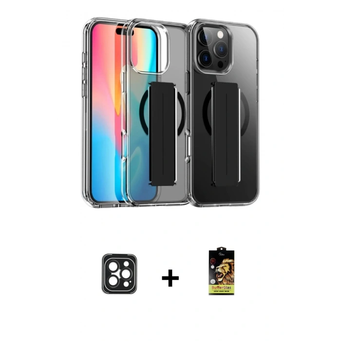 MARSİLYAN™- iPhone 16 Pro Max Kılıf Nova Işık Koleksiyonu - Siyah Buffer Cam Ekran Koruyucu + PVD Metal Kamera Lens - SH
