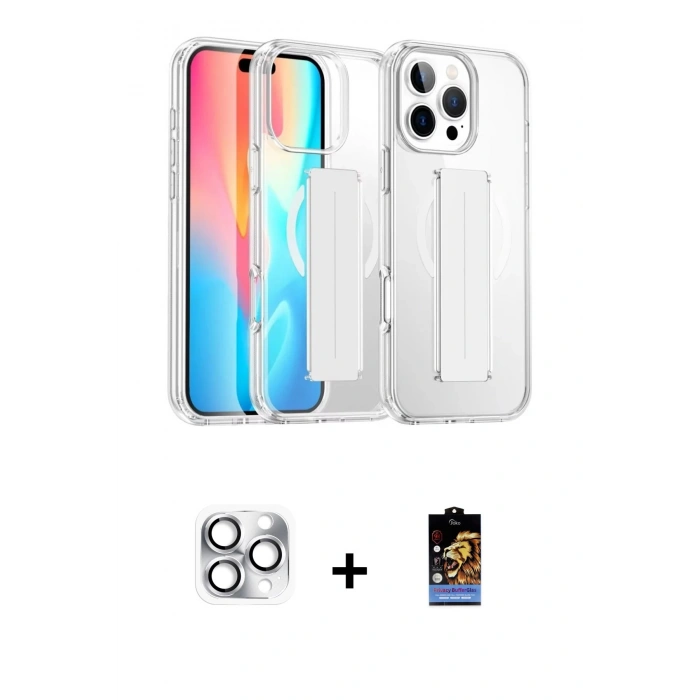 MARSİLYAN™- iPhone 16 Pro Max Kılıf Nova Işık Koleksiyonu - Siyah Buffer Hayalet Cam Ekran Koruyucu + Pers Alüminyum Kamera Lens - GS