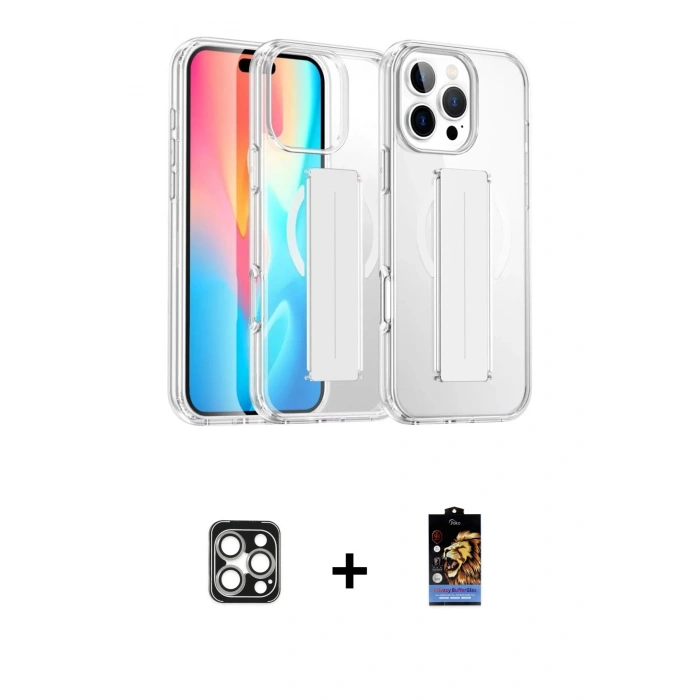 MARSİLYAN™- iPhone 16 Pro Max Kılıf Nova Işık Koleksiyonu - Siyah Buffer Hayalet Cam Ekran Koruyucu + PVD Metal Kamera Lens - GS