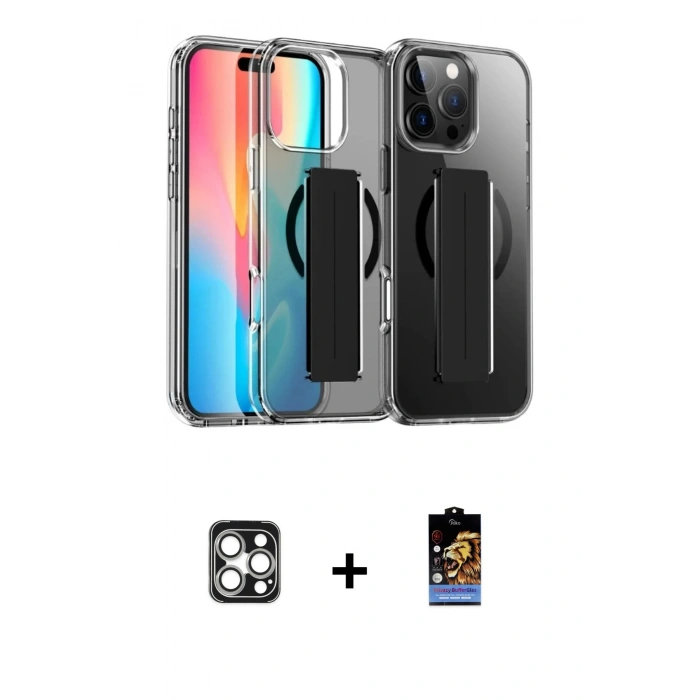 MARSİLYAN™- iPhone 16 Pro Max Kılıf Nova Işık Koleksiyonu - Siyah Buffer Hayalet Cam Ekran Koruyucu + PVD Metal Kamera Lens - GS