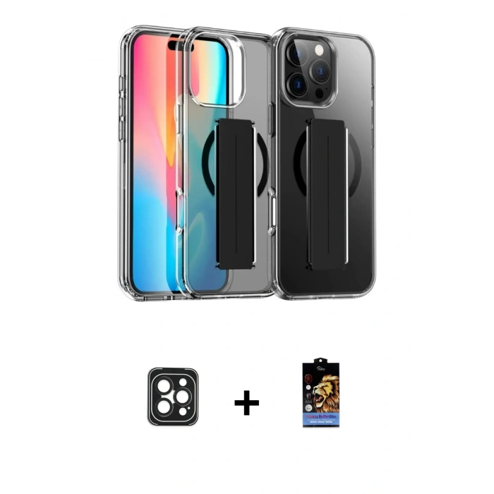 MARSİLYAN™- iPhone 16 Pro Max Kılıf Nova Işık Koleksiyonu - Siyah Buffer Hayalet Cam Ekran Koruyucu + PVD Metal Kamera Lens - SH