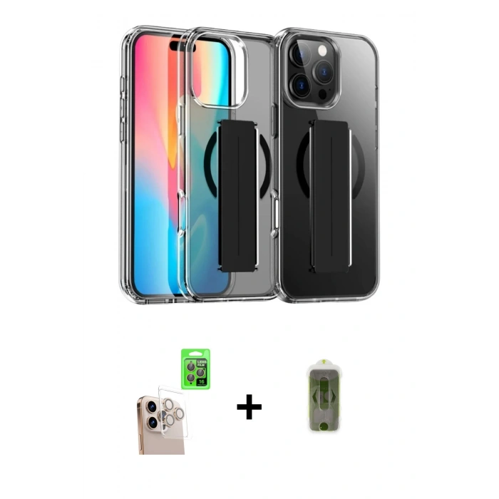MARSİLYAN™- iPhone 16 Pro Max Kılıf Nova Işık Koleksiyonu - Siyah Joko Magic 5D Hayalet Cam + Raze Metal Kamera Lens - NLGY
