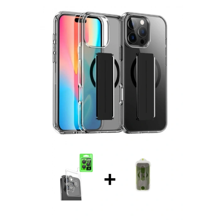 MARSİLYAN™- iPhone 16 Pro Max Kılıf Nova Işık Koleksiyonu - Siyah Joko Magic 5D Hayalet Cam + Raze Metal Kamera Lens - SH