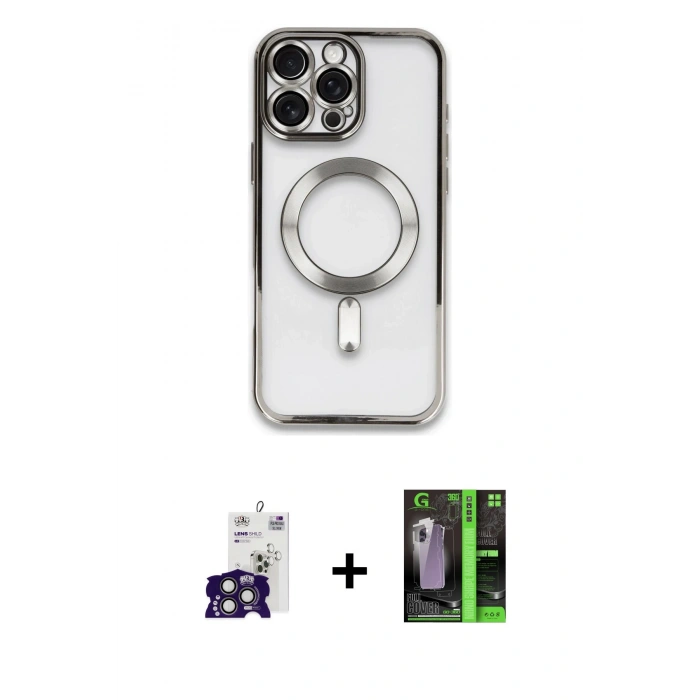 MARSİLYAN™- iPhone 16 Pro Max Kılıf Nova Işık Özel Seri - Şeffaf 360 Full Body Arka Koruyucu + Bilvis Titan Kamera Lens - TMGI
