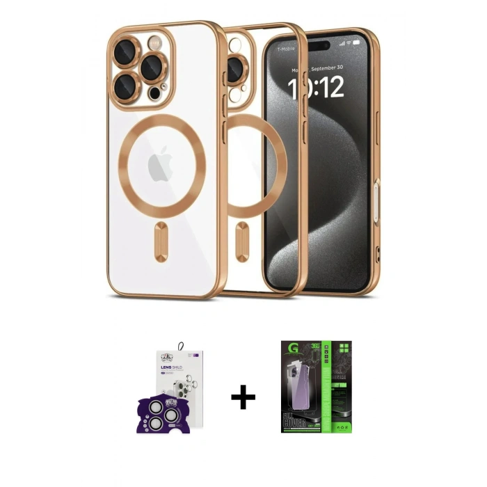 MARSİLYAN™- iPhone 16 Pro Max Kılıf Nova Işık Özel Seri - Şeffaf 360 Full Body Arka Koruyucu + Bilvis Titan Kamera Lens - GS