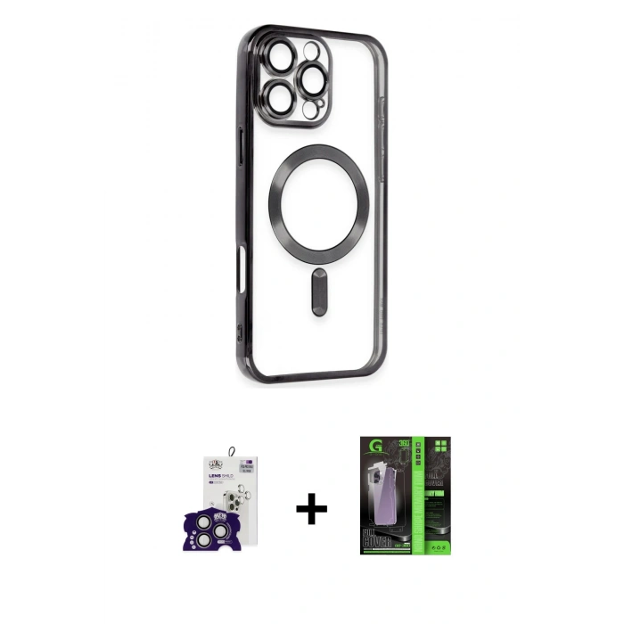 MARSİLYAN™- iPhone 16 Pro Max Kılıf Nova Işık Özel Seri - Şeffaf 360 Full Body Arka Koruyucu + Bilvis Titan Kamera Lens - TMGI