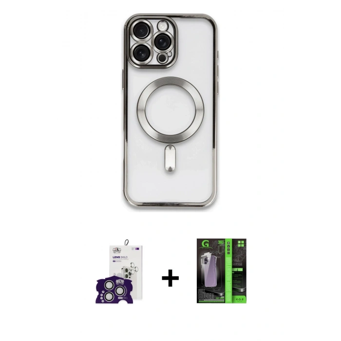 MARSİLYAN™- iPhone 16 Pro Max Kılıf Nova Işık Özel Seri - Şeffaf 360 Full Body Arka Koruyucu + Bilvis Titan Kamera Lens - GS