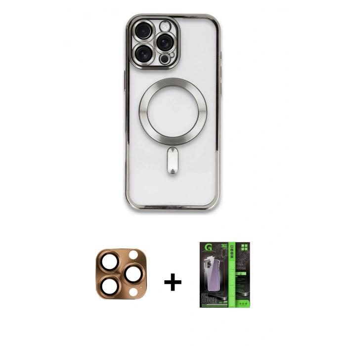 MARSİLYAN™- iPhone 16 Pro Max Kılıf Nova Işık Özel Seri - Şeffaf 360 Full Body Arka Koruyucu + Pers Alüminyum Kamera Lens - CLTM