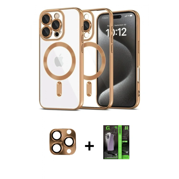 MARSİLYAN™- iPhone 16 Pro Max Kılıf Nova Işık Özel Seri - Şeffaf 360 Full Body Arka Koruyucu + Pers Alüminyum Kamera Lens - CLTM