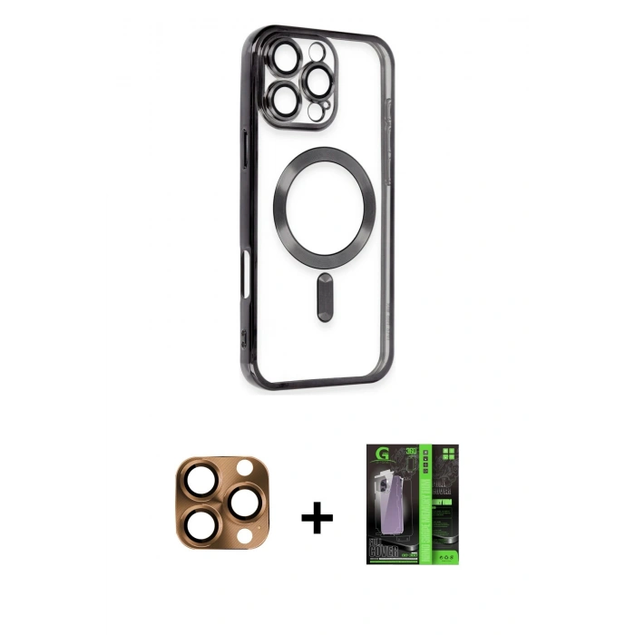 MARSİLYAN™- iPhone 16 Pro Max Kılıf Nova Işık Özel Seri - Şeffaf 360 Full Body Arka Koruyucu + Pers Alüminyum Kamera Lens - CLTM