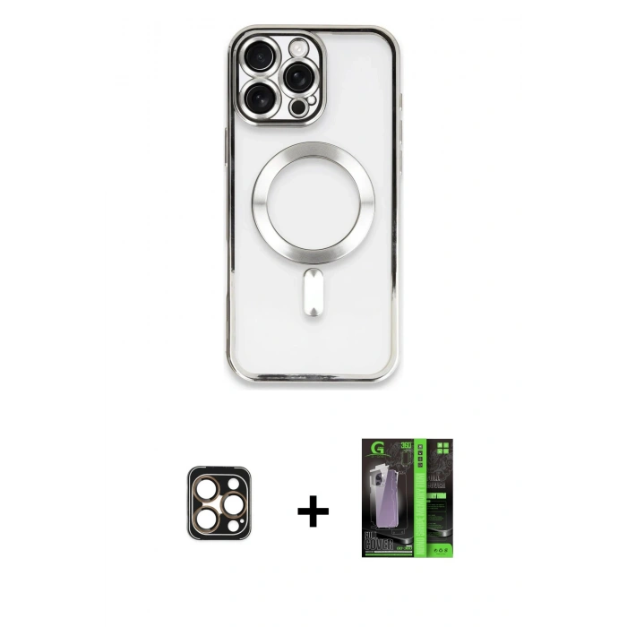 MARSİLYAN™- iPhone 16 Pro Max Kılıf Nova Işık Özel Seri - Şeffaf 360 Full Body Arka Koruyucu + PVD Metal Kamera Lens - GD