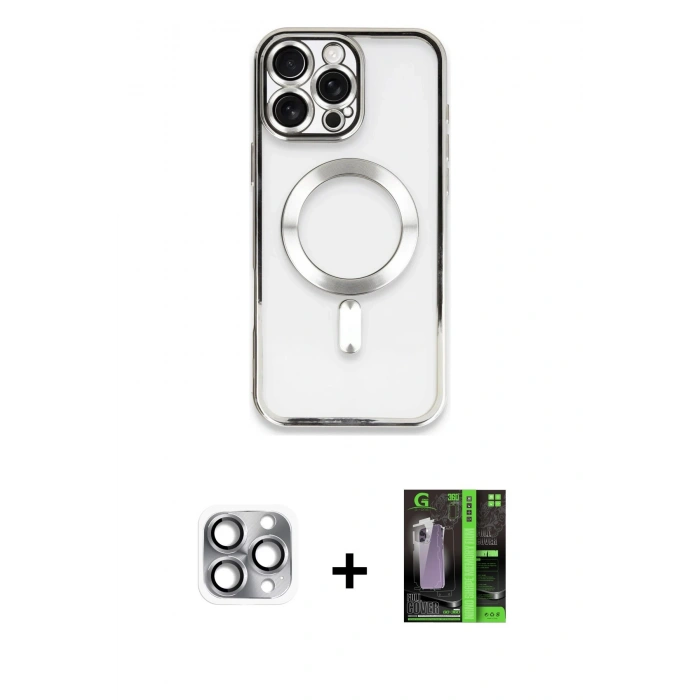 MARSİLYAN™- iPhone 16 Pro Max Kılıf Nova Işık Özel Seri - Şeffaf 360 Full Body Arka Koruyucu + Pers Alüminyum Kamera Lens - GI