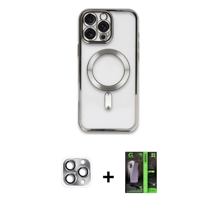 MARSİLYAN™- iPhone 16 Pro Max Kılıf Nova Işık Özel Seri - Şeffaf 360 Full Body Arka Koruyucu + Pers Alüminyum Kamera Lens - GI