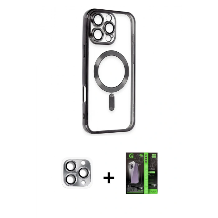 MARSİLYAN™- iPhone 16 Pro Max Kılıf Nova Işık Özel Seri - Şeffaf 360 Full Body Arka Koruyucu + Pers Alüminyum Kamera Lens - GI