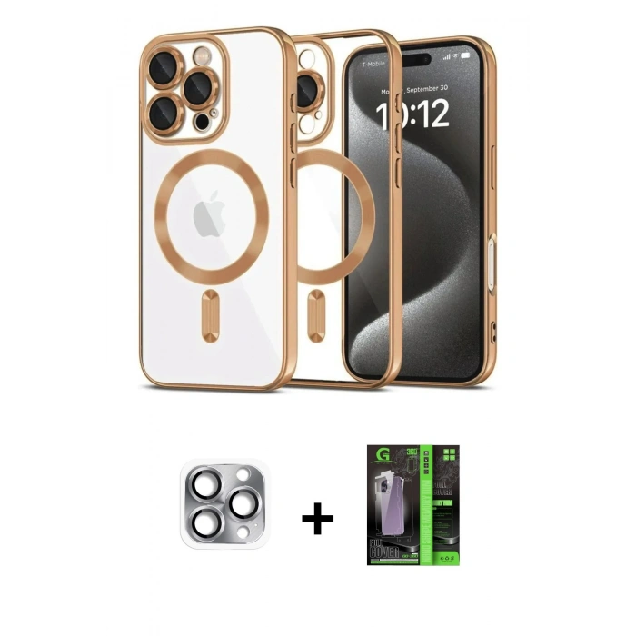 MARSİLYAN™- iPhone 16 Pro Max Kılıf Nova Işık Özel Seri - Şeffaf 360 Full Body Arka Koruyucu + Pers Alüminyum Kamera Lens - GI