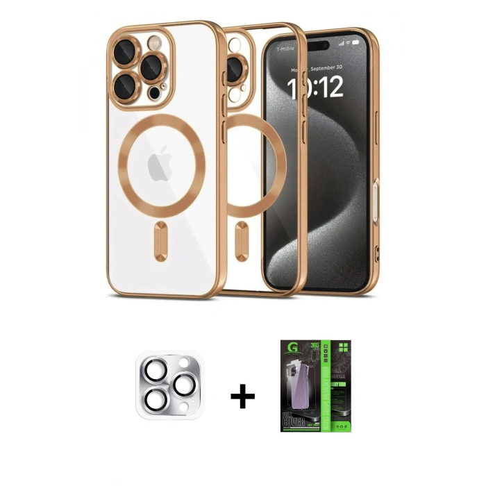 MARSİLYAN™- iPhone 16 Pro Max Kılıf Nova Işık Özel Seri - Şeffaf 360 Full Body Arka Koruyucu + Pers Alüminyum Kamera Lens - GS