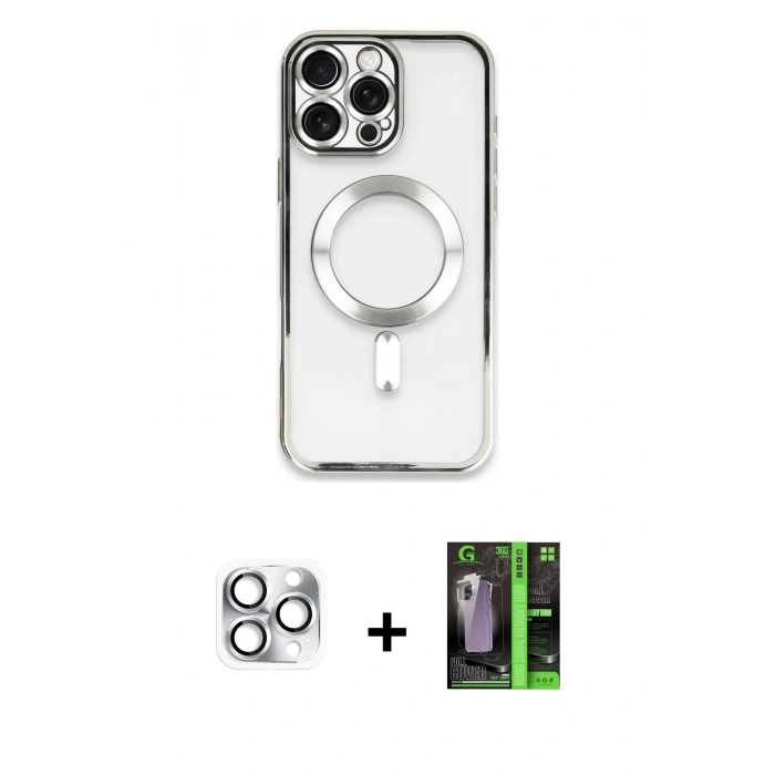 MARSİLYAN™- iPhone 16 Pro Max Kılıf Nova Işık Özel Seri - Şeffaf 360 Full Body Arka Koruyucu + Pers Alüminyum Kamera Lens - GS
