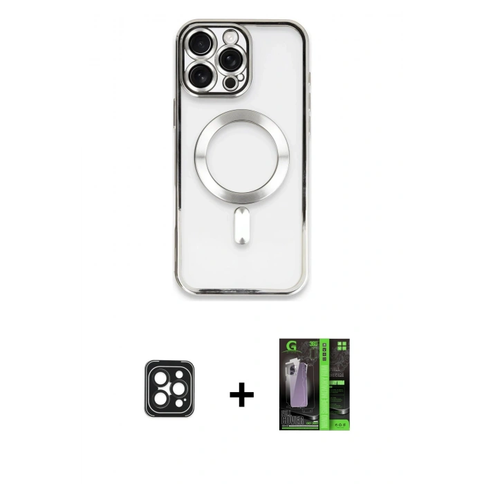 MARSİLYAN™- iPhone 16 Pro Max Kılıf Nova Işık Özel Seri - Şeffaf 360 Full Body Arka Koruyucu + PVD Metal Kamera Lens - SH