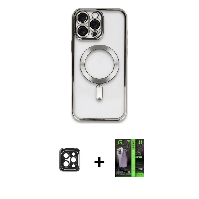 MARSİLYAN™- iPhone 16 Pro Max Kılıf Nova Işık Özel Seri - Şeffaf 360 Full Body Arka Koruyucu + PVD Metal Kamera Lens - SH