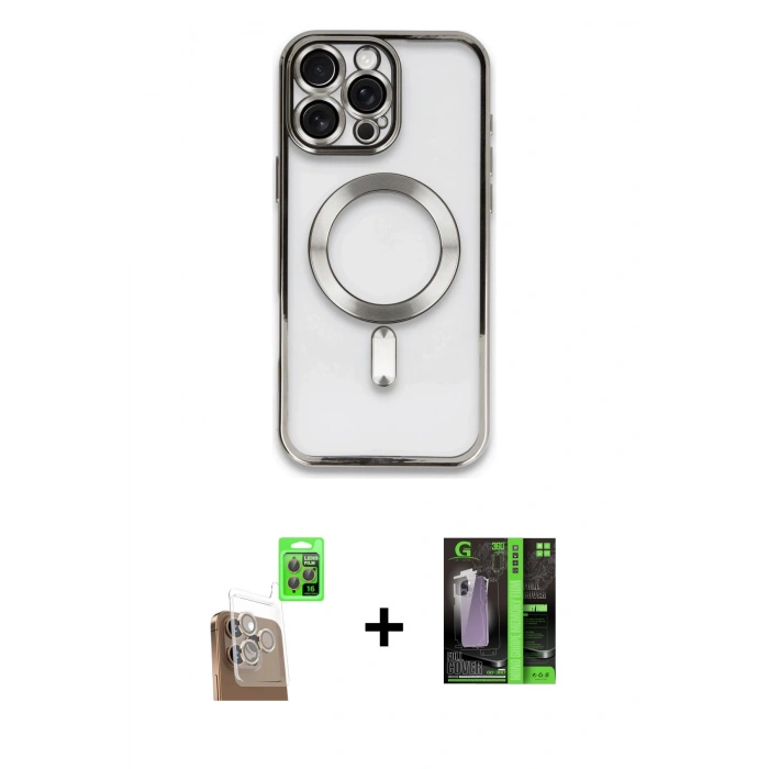 MARSİLYAN™- iPhone 16 Pro Max Kılıf Nova Işık Özel Seri - Şeffaf 360 Full Body Arka Koruyucu + Raze Metal Kamera Lens - CLTM