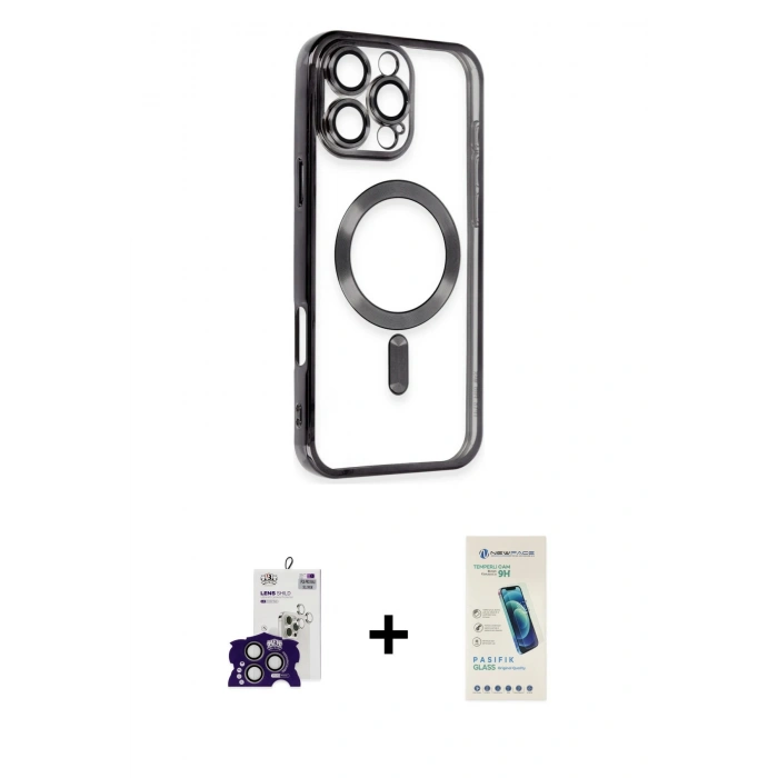 MARSİLYAN™- iPhone 16 Pro Max Kılıf Nova Işık Özel Seri - Şeffaf Pasifik Cam Ekran Koruyucu + Bilvis Titan Kamera Lens - TMGI