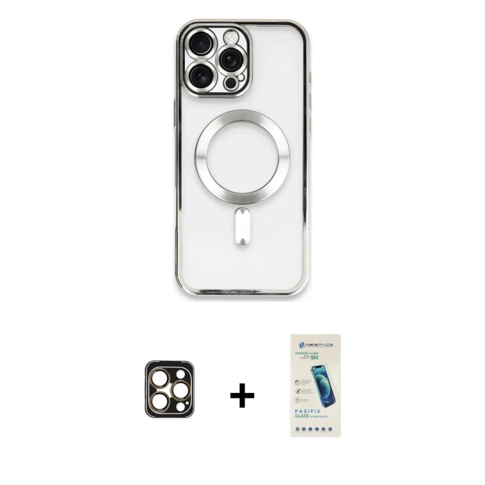 MARSİLYAN™- iPhone 16 Pro Max Kılıf Nova Işık Özel Seri - Şeffaf Pasifik Cam Ekran Koruyucu + PVD Metal Kamera Lens - GD