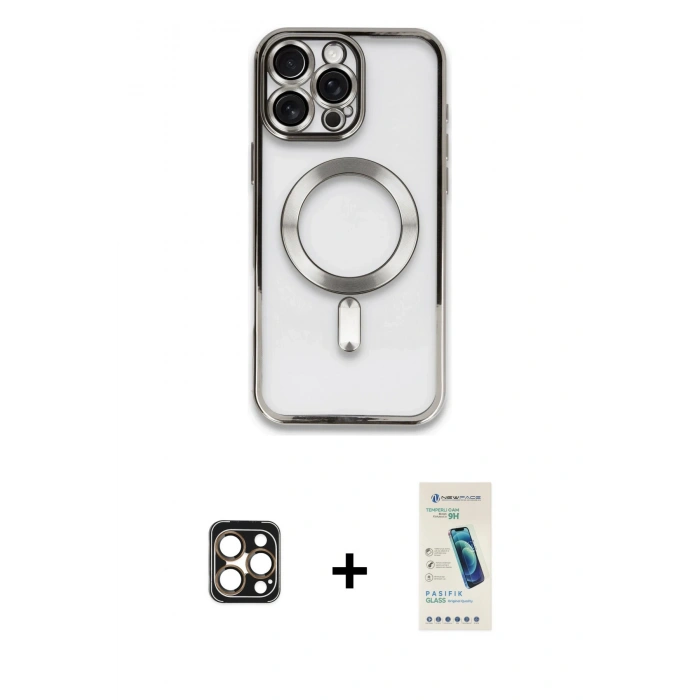 MARSİLYAN™- iPhone 16 Pro Max Kılıf Nova Işık Özel Seri - Şeffaf Pasifik Cam Ekran Koruyucu + PVD Metal Kamera Lens - GD