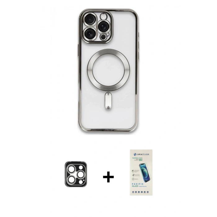 MARSİLYAN™- iPhone 16 Pro Max Kılıf Nova Işık Özel Seri - Şeffaf Pasifik Cam Ekran Koruyucu + PVD Metal Kamera Lens - GS