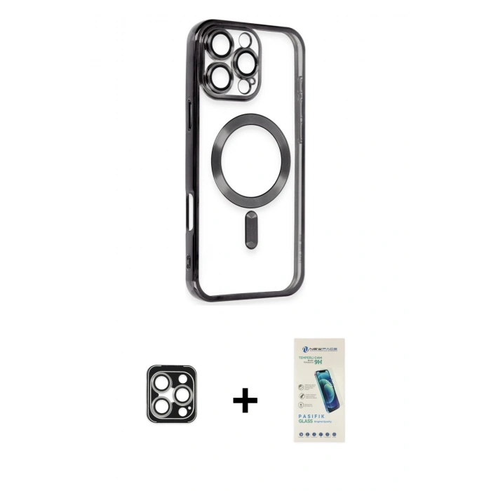 MARSİLYAN™- iPhone 16 Pro Max Kılıf Nova Işık Özel Seri - Şeffaf Pasifik Cam Ekran Koruyucu + PVD Metal Kamera Lens - GS