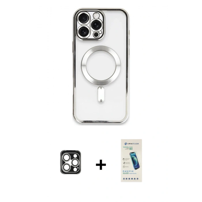 MARSİLYAN™- iPhone 16 Pro Max Kılıf Nova Işık Özel Seri - Şeffaf Pasifik Cam Ekran Koruyucu + PVD Metal Kamera Lens - GS