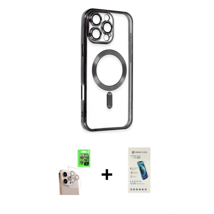MARSİLYAN™- iPhone 16 Pro Max Kılıf Nova Işık Özel Seri - Şeffaf Pasifik Cam Ekran Koruyucu + Raze Metal Kamera Lens - NLGY