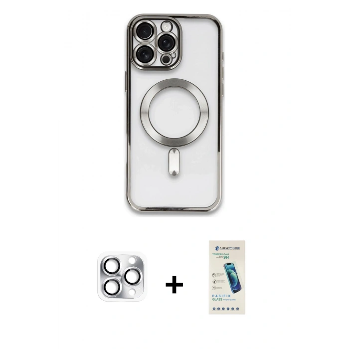 MARSİLYAN™- iPhone 16 Pro Max Kılıf Nova Işık Özel Seri - Şeffaf Pasifik Cam Ekran Koruyucu + Pers Alüminyum Kamera Lens - GS