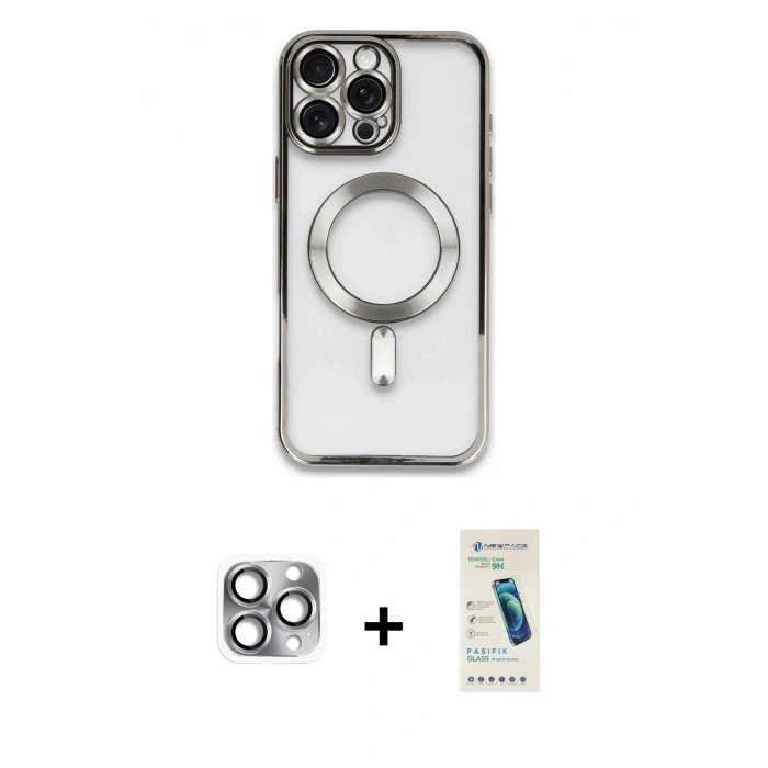 MARSİLYAN™- iPhone 16 Pro Max Kılıf Nova Işık Özel Seri - Şeffaf Pasifik Cam Ekran Koruyucu + Pers Alüminyum Kamera Lens - GI