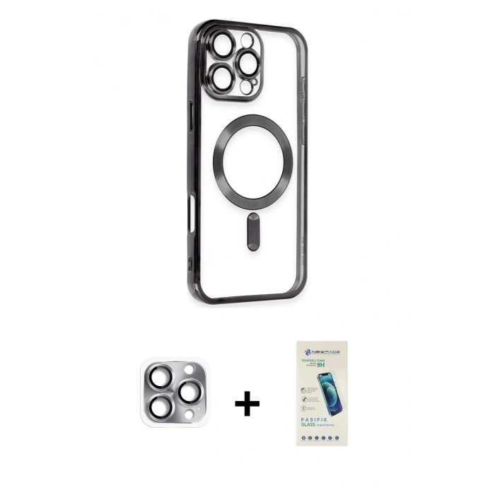 MARSİLYAN™- iPhone 16 Pro Max Kılıf Nova Işık Özel Seri - Şeffaf Pasifik Cam Ekran Koruyucu + Pers Alüminyum Kamera Lens - GI