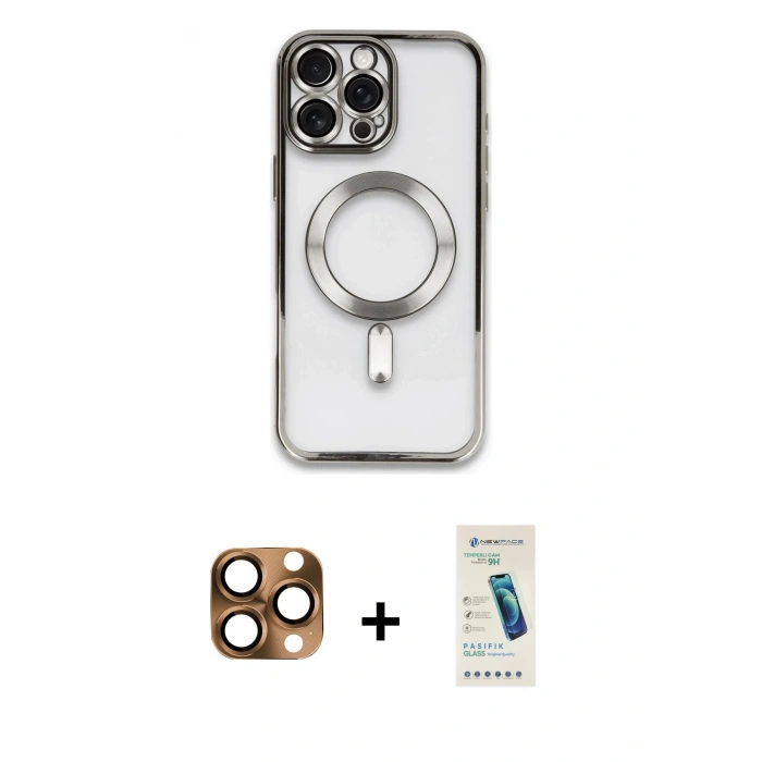 MARSİLYAN™- iPhone 16 Pro Max Kılıf Nova Işık Özel Seri - Şeffaf Pasifik Cam Ekran Koruyucu + Pers Alüminyum Kamera Lens - CLTM