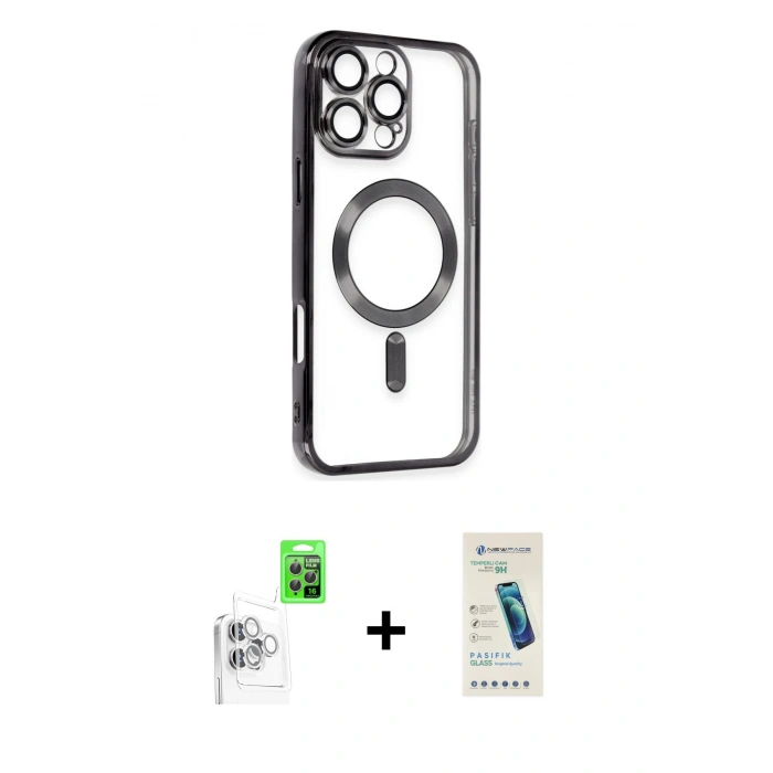 MARSİLYAN™- iPhone 16 Pro Max Kılıf Nova Işık Özel Seri - Şeffaf Pasifik Cam Ekran Koruyucu + Raze Metal Kamera Lens - BZ