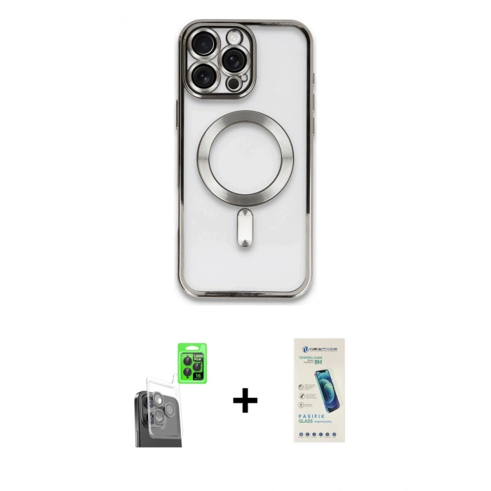 MARSİLYAN™- iPhone 16 Pro Max Kılıf Nova Işık Özel Seri - Şeffaf Pasifik Cam Ekran Koruyucu + Raze Metal Kamera Lens - SH