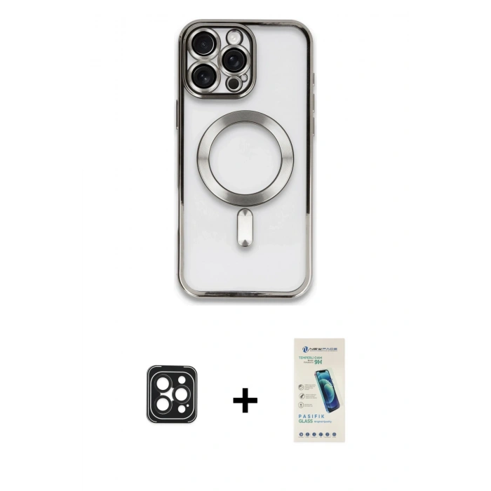 MARSİLYAN™- iPhone 16 Pro Max Kılıf Nova Işık Özel Seri - Şeffaf Pasifik Cam Ekran Koruyucu + PVD Metal Kamera Lens - SH