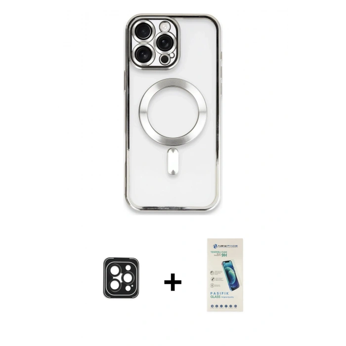 MARSİLYAN™- iPhone 16 Pro Max Kılıf Nova Işık Özel Seri - Şeffaf Pasifik Cam Ekran Koruyucu + PVD Metal Kamera Lens - SH