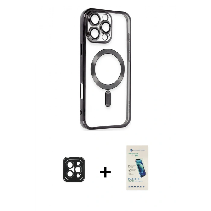 MARSİLYAN™- iPhone 16 Pro Max Kılıf Nova Işık Özel Seri - Şeffaf Pasifik Cam Ekran Koruyucu + PVD Metal Kamera Lens - SH