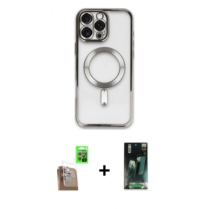 MARSİLYAN™- iPhone 16 Pro Max Kılıf Nova Işık Özel Seri - Siyah 360 Mat Full Body Arka Koruyucu + Raze Metal Kamera Lens - CLTM