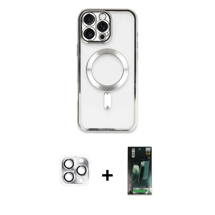 MARSİLYAN™- iPhone 16 Pro Max Kılıf Nova Işık Özel Seri - Siyah 360 Mat Full Body Arka Koruyucu + Gümüş Pers Alüminyum Kamera Lens
