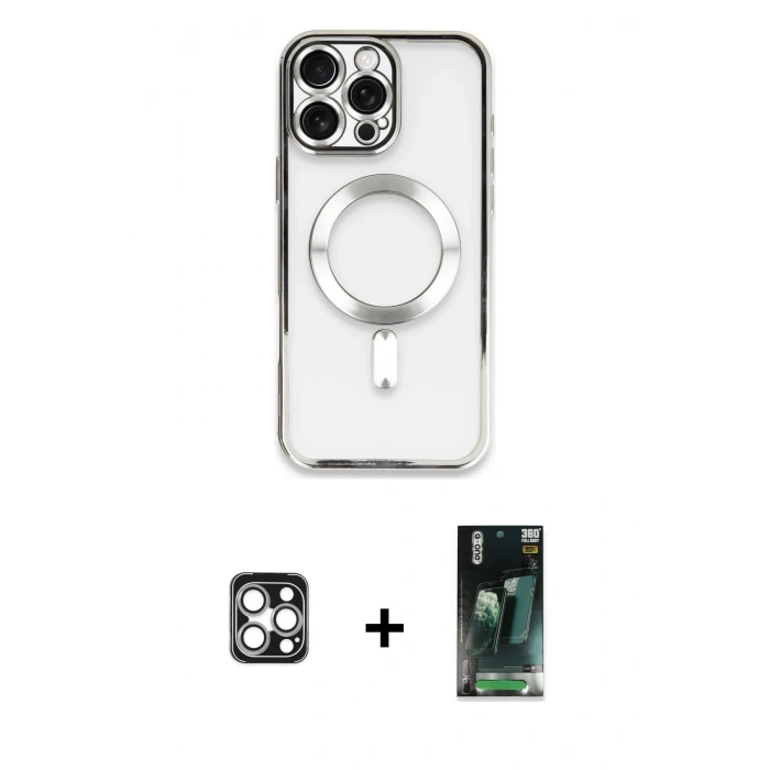 MARSİLYAN™- iPhone 16 Pro Max Kılıf Nova Işık Özel Seri - Siyah 360 Mat Full Body Arka Koruyucu + Gümüş PVD Metal Kamera Lens