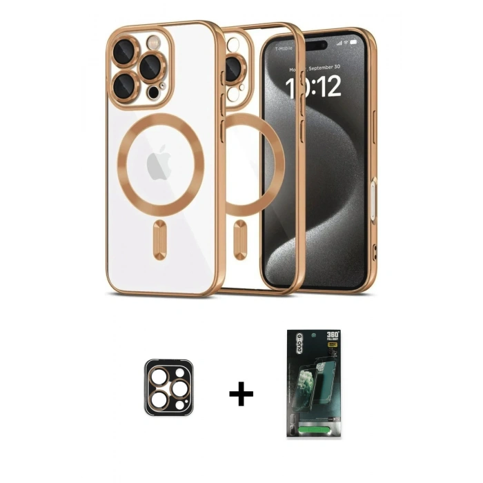 MARSİLYAN™- iPhone 16 Pro Max Kılıf Nova Işık Özel Seri - Siyah 360 Mat Full Body Arka Koruyucu + PVD Metal Kamera Lens - GD