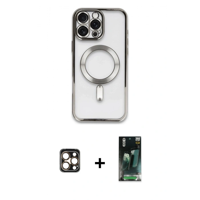 MARSİLYAN™- iPhone 16 Pro Max Kılıf Nova Işık Özel Seri - Siyah 360 Mat Full Body Arka Koruyucu + PVD Metal Kamera Lens - GD