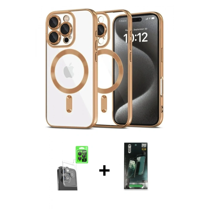 MARSİLYAN™- iPhone 16 Pro Max Kılıf Nova Işık Özel Seri - Siyah 360 Mat Full Body Arka Koruyucu + Raze Metal Kamera Lens - SH