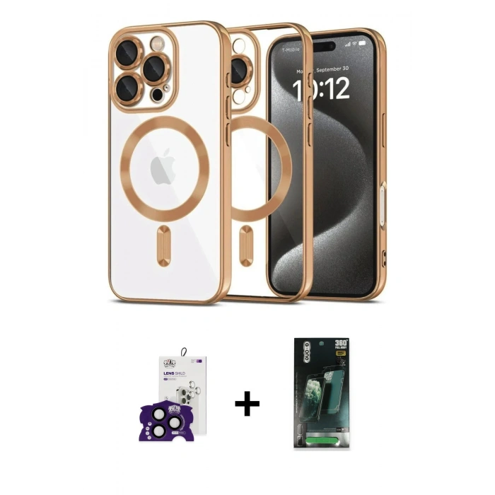MARSİLYAN™- iPhone 16 Pro Max Kılıf Nova Işık Özel Seri - Siyah 360 Mat Full Body Arka Koruyucu + Bilvis Titan Kamera Lens - SH