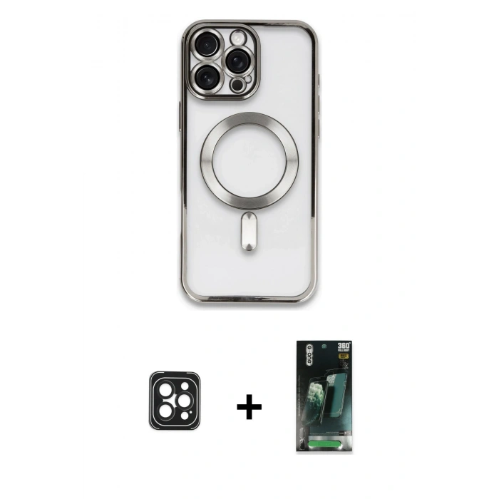 MARSİLYAN™- iPhone 16 Pro Max Kılıf Nova Işık Özel Seri - Siyah 360 Mat Full Body Arka Koruyucu + PVD Metal Kamera Lens - SH