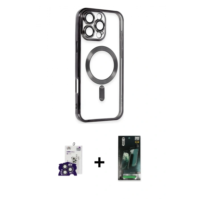 MARSİLYAN™- iPhone 16 Pro Max Kılıf Nova Işık Özel Seri - Siyah 360 Mat Full Body Arka Koruyucu + Bilvis Titan Kamera Lens - TMGI